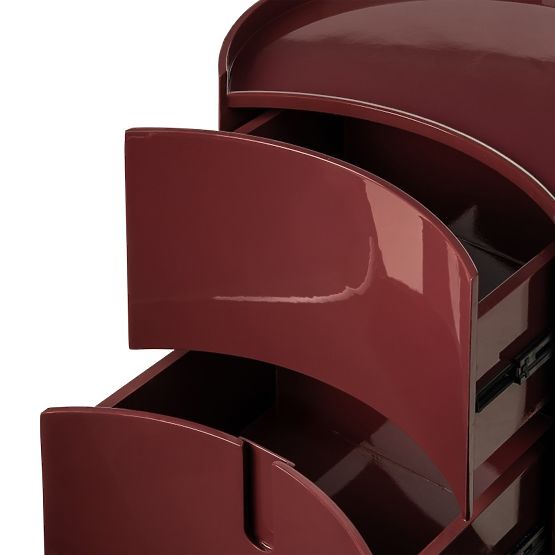 Bedside Table with Drawers Vena, Burgundy/Brown, Rounded, Glossy