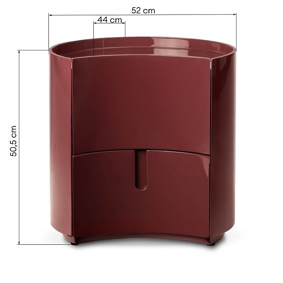 Bedside Table with Drawers Vena, Burgundy/Brown, Rounded, Glossy