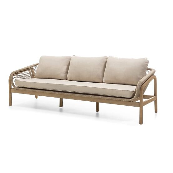 Belpasso Garden Furniture Set, Wicker, FSC Eucalyptus Wood, Teak Look, Light Beige