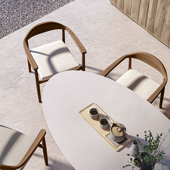 Biellora Garden Table 200 cm, Cement, Oval, Light Beige, Matte