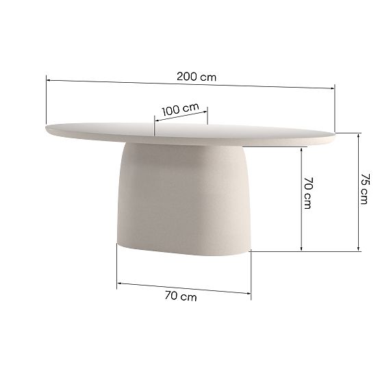 Biellora Garden Table 200 cm, Cement, Oval, Light Beige, Matte