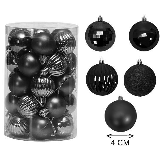 BLACK CHRISTMAS BALLS 34 PCS SYSD1688-033