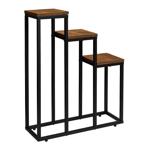 Black Plant Stand Loren Rustic Aged Oak