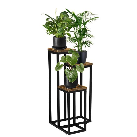 Black Plant Stand Munir Rustic Aged Oak
