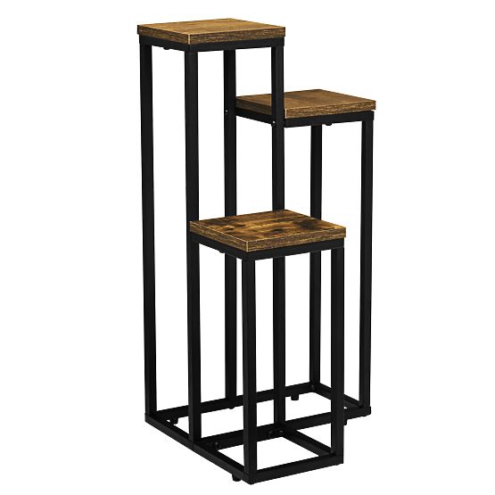 Black Plant Stand Munir Rustic Aged Oak