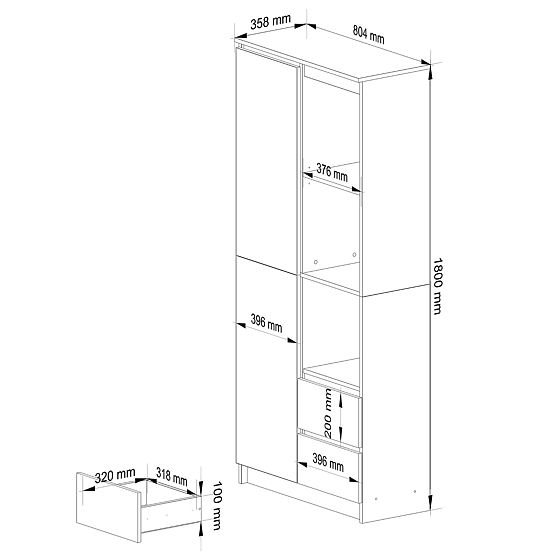 BOOKCASE R11 R80 1D 2SZ CLP OAK SONOMA / WHITE