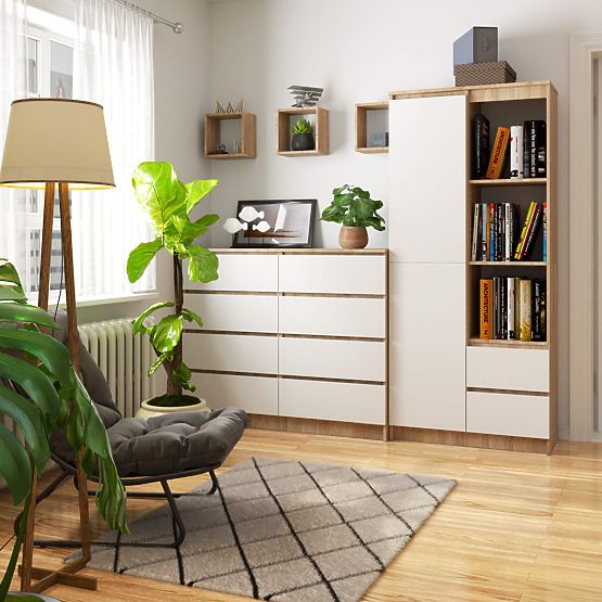 BOOKCASE R11 R80 1D 2SZ CLP OAK SONOMA / WHITE
