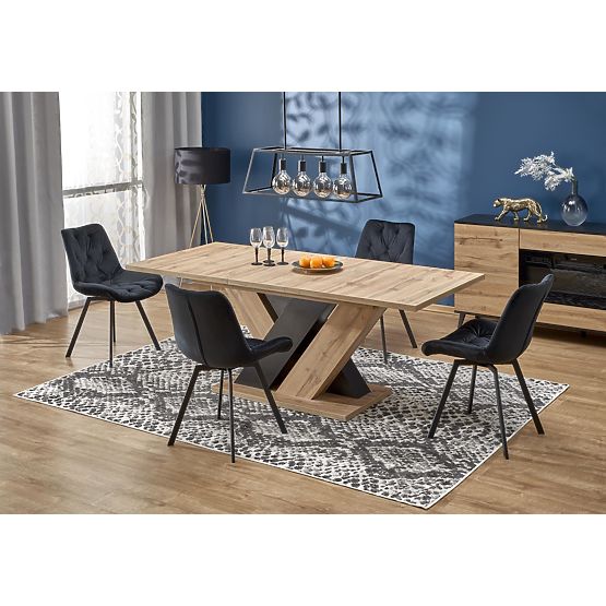 BRANDON Extendable Table 160-200/90 cm Oak Wotan/Black