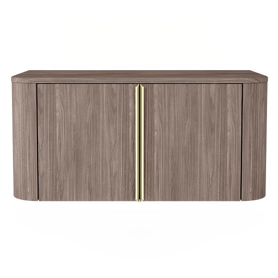 Cabinet for Basin on Countertop Bassa 80 cm, Lincoln Walnut, Gold Handles, Rounded