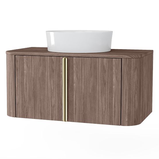 Cabinet for Basin on Countertop Bassa 80 cm, Lincoln Walnut, Gold Handles, Rounded