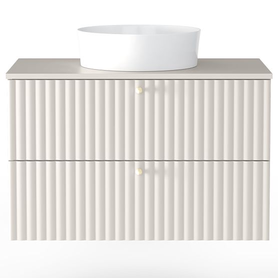 Cabinet for countertop sink Nelli 80 cm, cashmere, grooved, gold handles