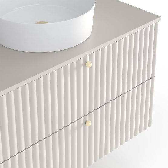Cabinet for countertop sink Nelli 80 cm, cashmere, grooved, gold handles