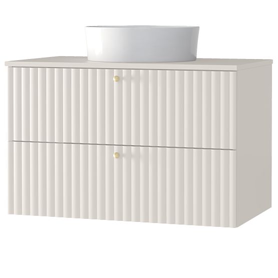 Cabinet for countertop sink Nelli 80 cm, cashmere, grooved, gold handles