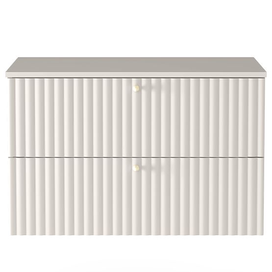 Cabinet for countertop sink Nelli 80 cm, cashmere, grooved, gold handles