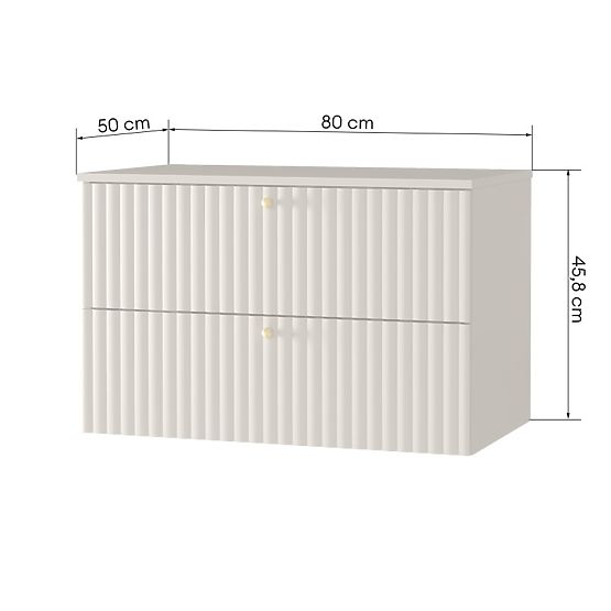 Cabinet for countertop sink Nelli 80 cm, cashmere, grooved, gold handles