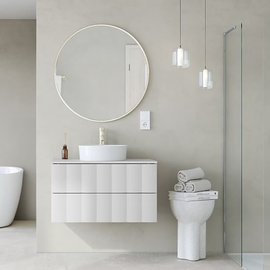 Cabinet for countertop washbasin Grita 80 cm, white, wavy front panel