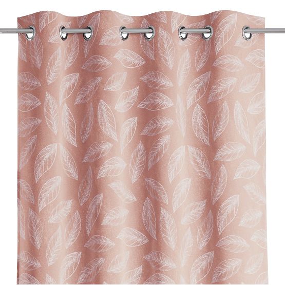 CALM Curtain Powder Pink Color with Printed Plant Motif Classic Style Silver Metal Eyelets