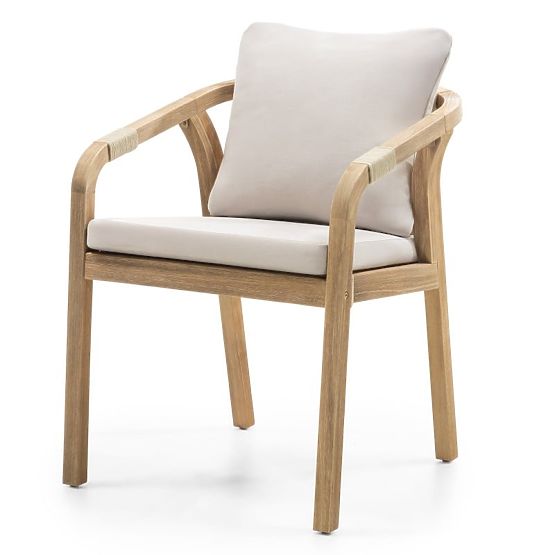 Castello Garden Chair with Wicker, Acacia Wood FSC, Teak Look, Beige