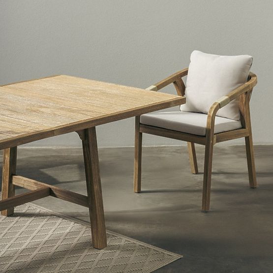 Castello Garden Chair with Wicker, Acacia Wood FSC, Teak Look, Beige