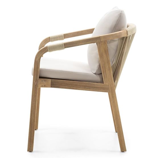 Castello Garden Chair with Wicker, Acacia Wood FSC, Teak Look, Beige