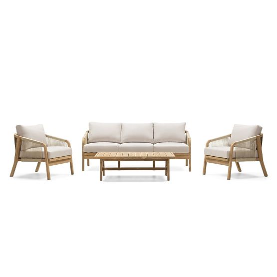 Castello Garden Furniture Set, Wicker, FSC Acacia Wood, Teak Finish, Beige