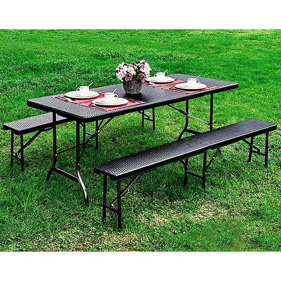 Catering Set Banquet Table 180 cm 2 Benches Rattan Brown ModernHome