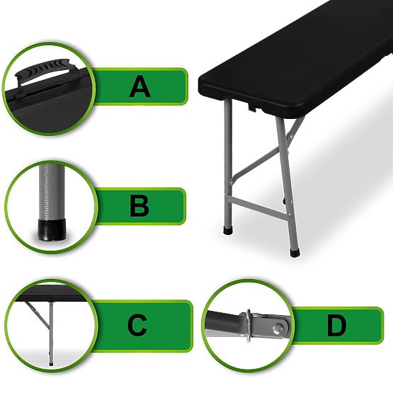 Catering Set Feta 180 Black +2 Benches