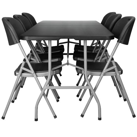 Catering Set FETA BLACK 180 cm + 6 BLACK Chairs
