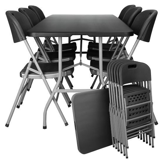 Catering Set FETA BLACK 180 cm + 6 BLACK Chairs