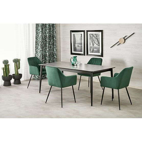 CHARLES Extendable Table, Top - Gray Marble, Legs - Black