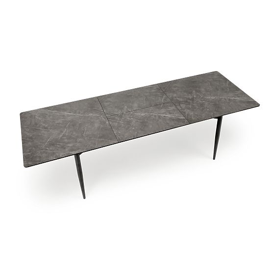 CHARLES Extendable Table, Top - Gray Marble, Legs - Black