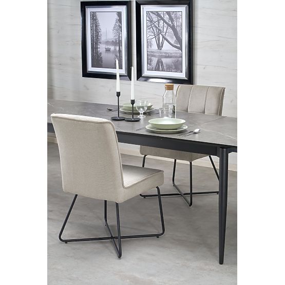 CHARLES Extendable Table, Top - Gray Marble, Legs - Black