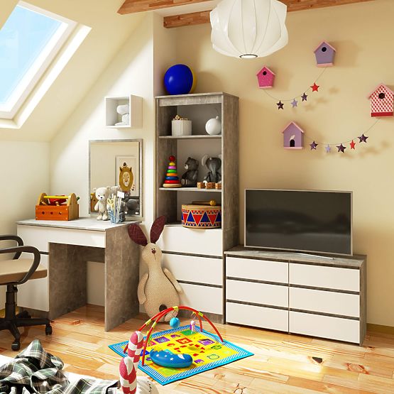 CHEST OF DRAWERS CL100 6DRW CONCRETE / WHITE