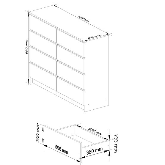 CHEST OF DRAWERS K120 8 DRAWERS WHITE / GRAY