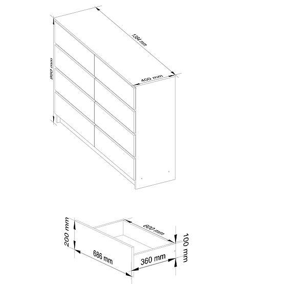 CHEST OF DRAWERS K140 8SZ CLP PK BLACK GLOSS