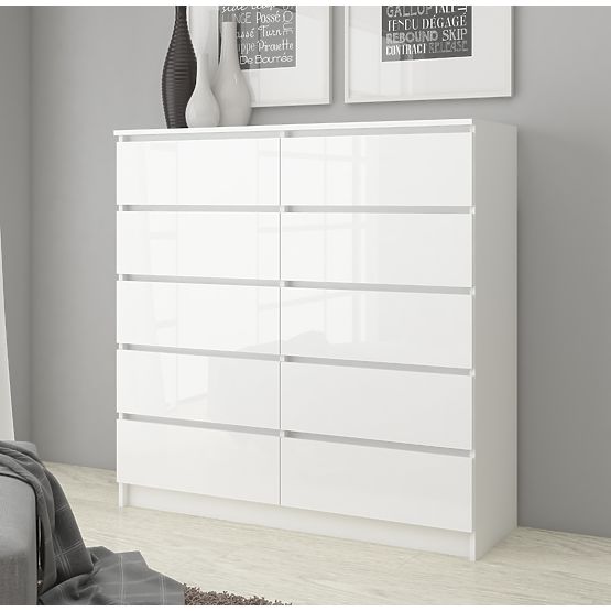 CHEST OF DRAWERS K160 10SZ CLP PK WHITE GLOSS