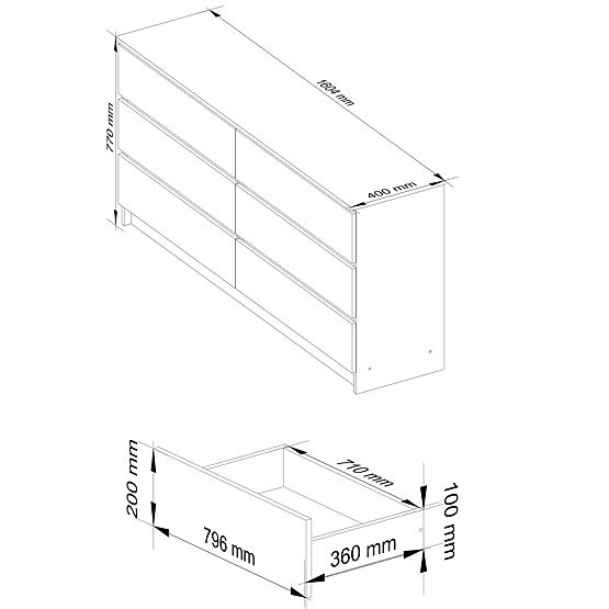 CHEST OF DRAWERS K160 6SZ CLP PK WHITE / SONOMA