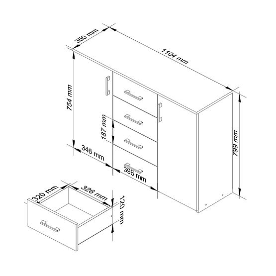CHEST OF DRAWERS K45 PK WHITE / GRAPHITE GRAY