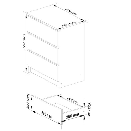 CHEST OF DRAWERS K60 3SZ CLP PK ARTISAN OAK / WHITE