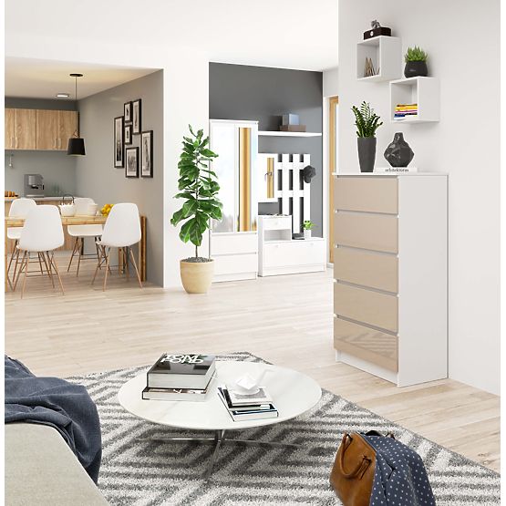CHEST OF DRAWERS K60 5SZ CLP PK CAPPUCCINO GLOSS
