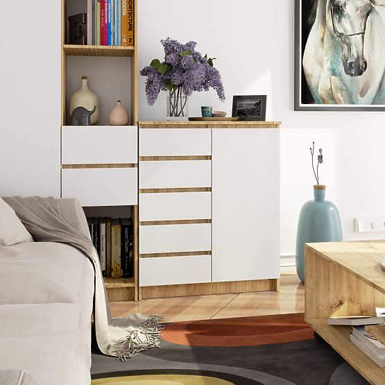 CHEST OF DRAWERS K80 1D 5SZ PK OAK ARTISAN / WHITE