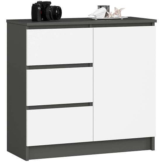 CHEST OF DRAWERS K80 JERRY 1D 3SZ PK GRAPHITE GRAY / WHITE