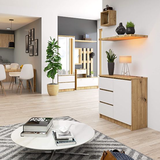 CHEST OF DRAWERS K80 JERRY 1D 3SZ PK OAK ARTISAN / WHITE