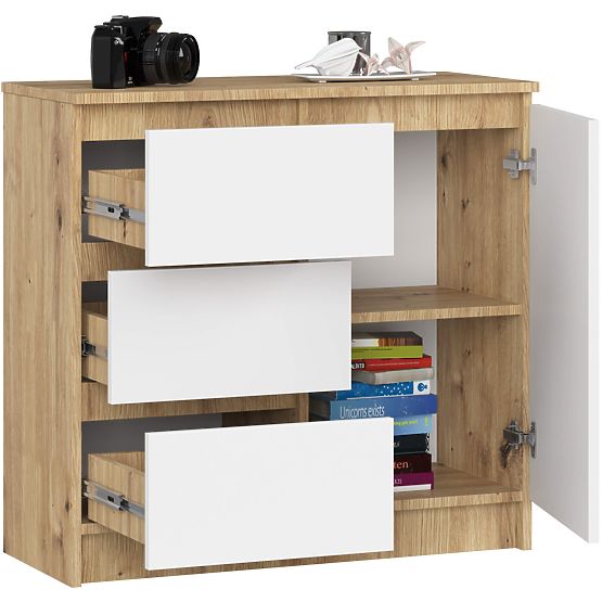 CHEST OF DRAWERS K80 JERRY 1D 3SZ PK OAK ARTISAN / WHITE