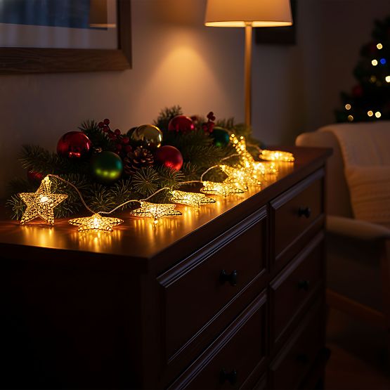 Christmas Lights Garland LED Golden Stars 391020