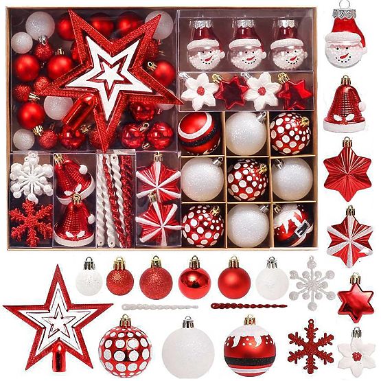 CHRISTMAS ORNAMENTS RED AND WHITE 78PCS SYSD1688-113