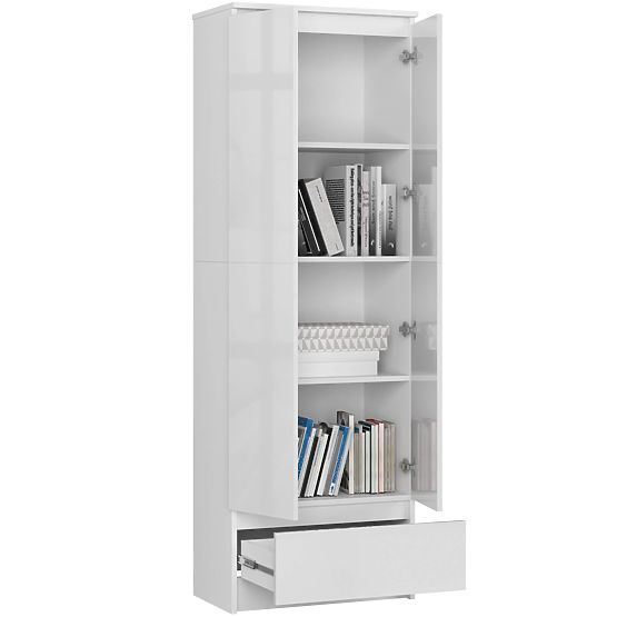 CLOSED BOOKCASE R60 2D 1SZ CLP PK WHITE/ HIGH GLOSS WHITE