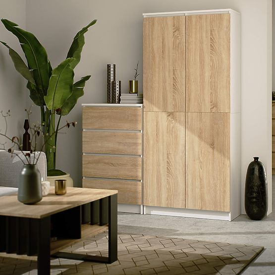 CLOSED BOOKCASE R80 2D 8P CLP WHITE / SONOMA