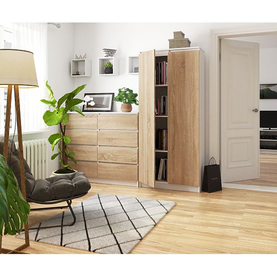 CLOSED BOOKCASE R80 2D 8P CLP WHITE / SONOMA