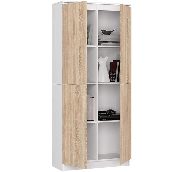 CLOSED BOOKCASE R80 2D 8P CLP WHITE / SONOMA
